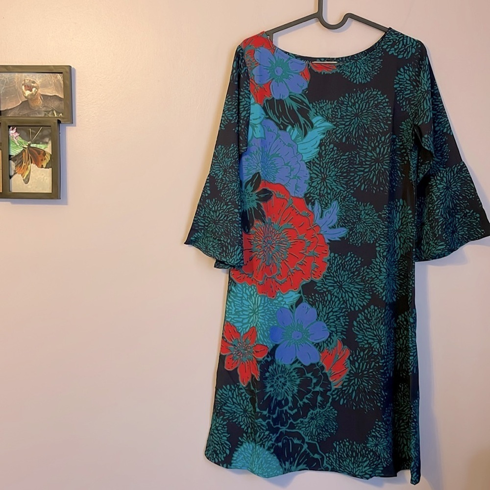 Buckhead Betties Navy Floral Judy Bloom Courtney Dress Bell 3/4 Sleeves size S